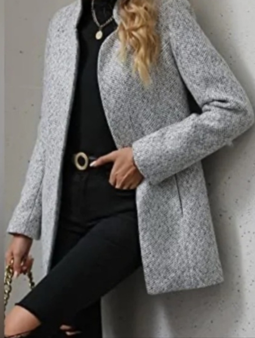NEW Vici Tayshia Herringbone Open-Front Pocketed Coat Small